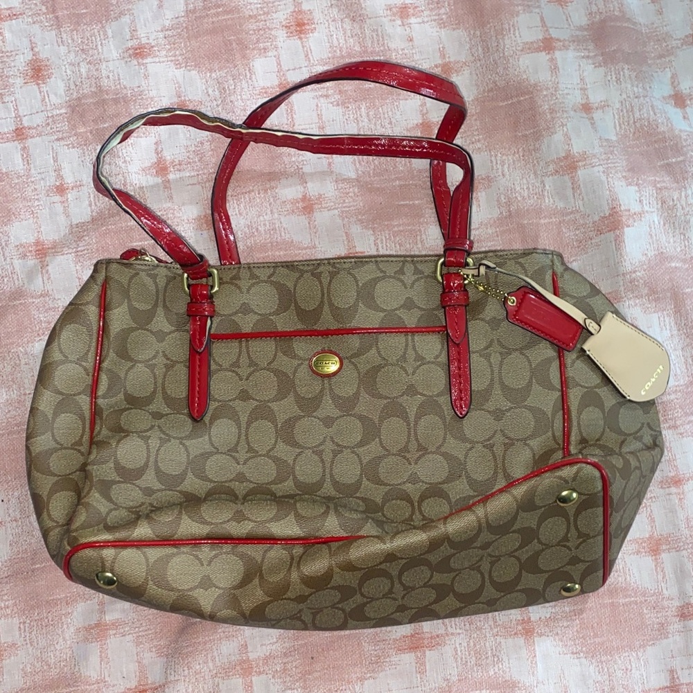 Coach Brown and Red Signature Tote